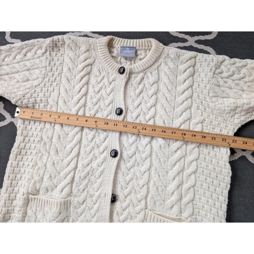Aran Woollen Mills Mens XL Cream White Cable Knit Pocket Ireland Button Up - Picture 4 of 8